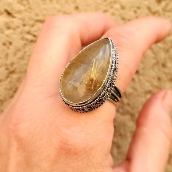 New Golden Rutile 925 Silver Ring. - Picture 5 of 15